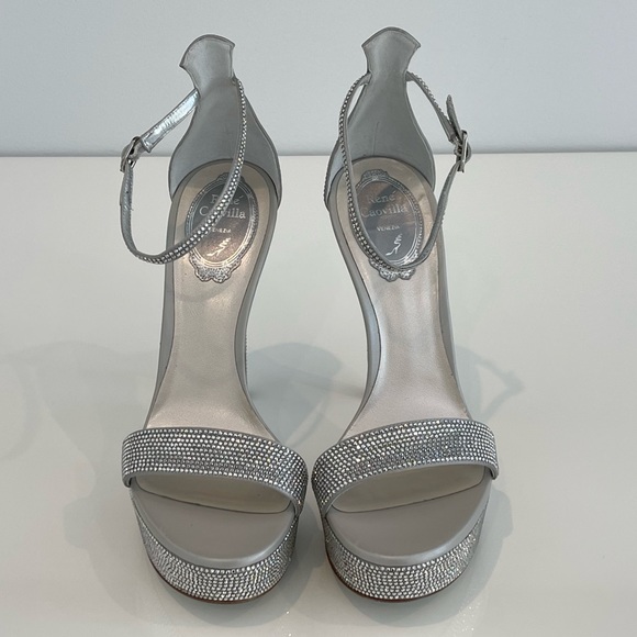 RENE CAOVILLA SILVER CRYSTAL PLATFORM SANDALS SIZE US 7.5 / IT 37.5 NIB! - Picture 7 of 17